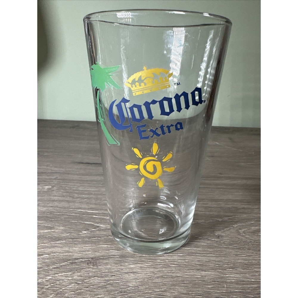 Corona Extra Beer Glass Color Logo Palm Sun Design‎ 5.75" Barware